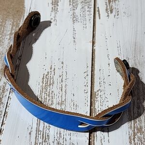 Leather Treaty blue and white braided leather snap bracelet sz 6 3/4"